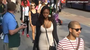 Busty black teen candid big bouncing boobs walking down the street w slowmotion